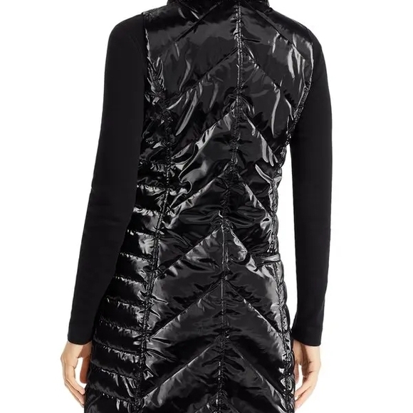 ANORAK Women's Shiny Black Long Puffer Vest - Picture 2 of 12